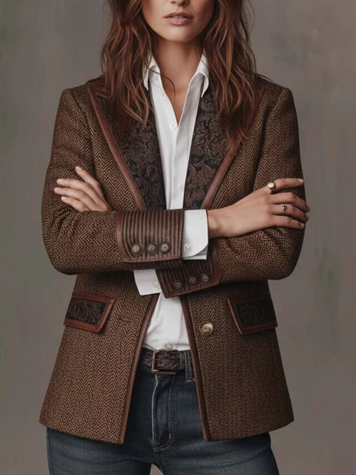 VIVIEN | HERRINGBONE PRINTED PANEL BLAZER