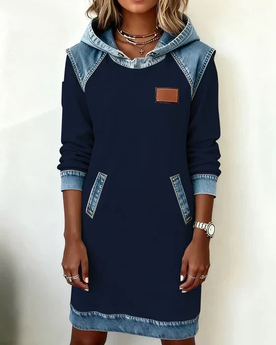 Lunariae – Casual Contrast Hoodie Dress