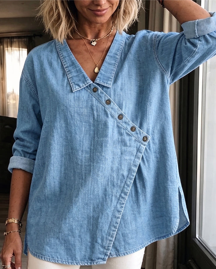 Veronica | Denim Button-Up Blouse