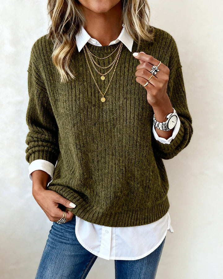 Laluna | Sweater With Shirt Collar And Patchwork Design