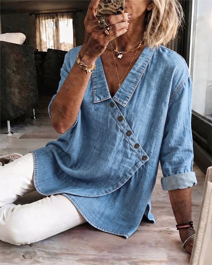 Veronica | Denim Button-Up Blouse