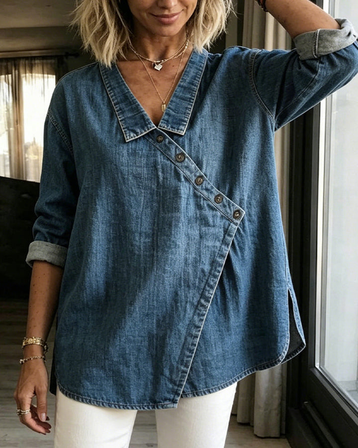 Veronica | Denim Button-Up Blouse