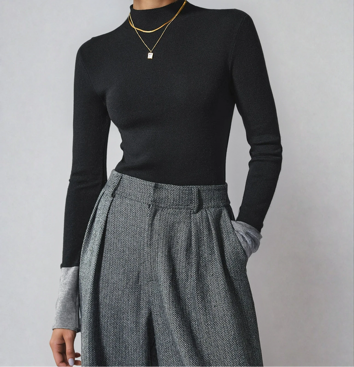 Isla | Contrast-Cuff Mock Neck Sweater