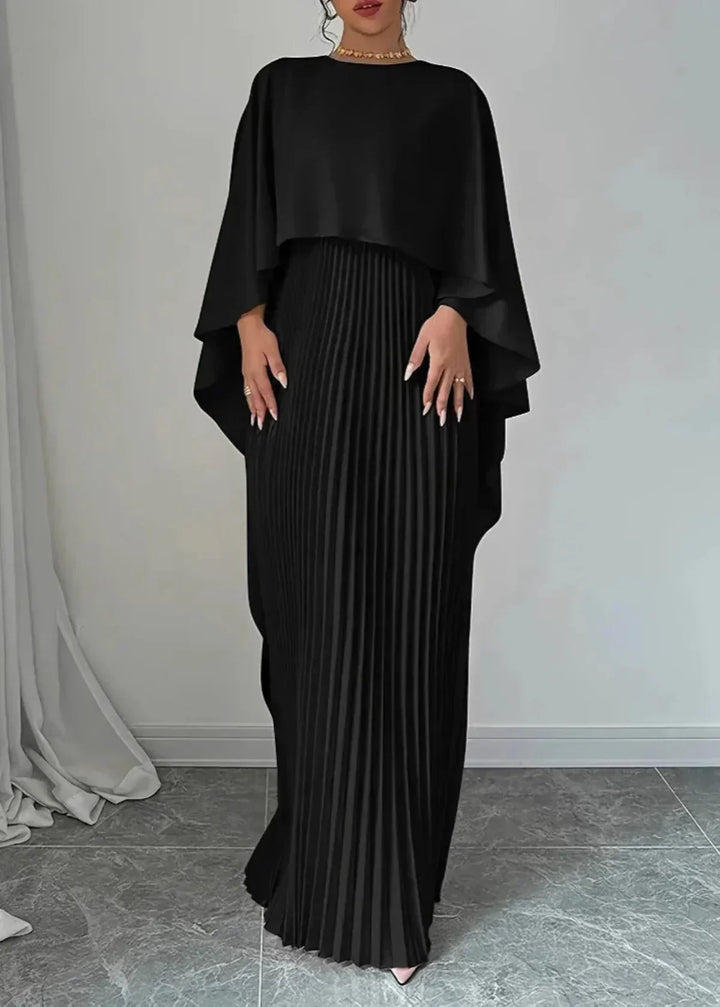 Makayla | Women’s Wedding Guest Pleated Cape Maxi Dress