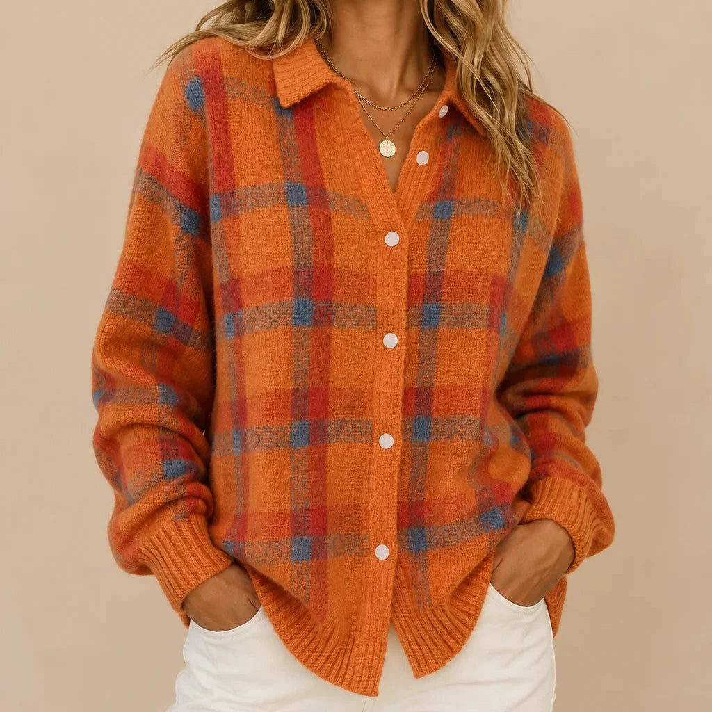 Haley | Cozy Plaid Knit Cardigan