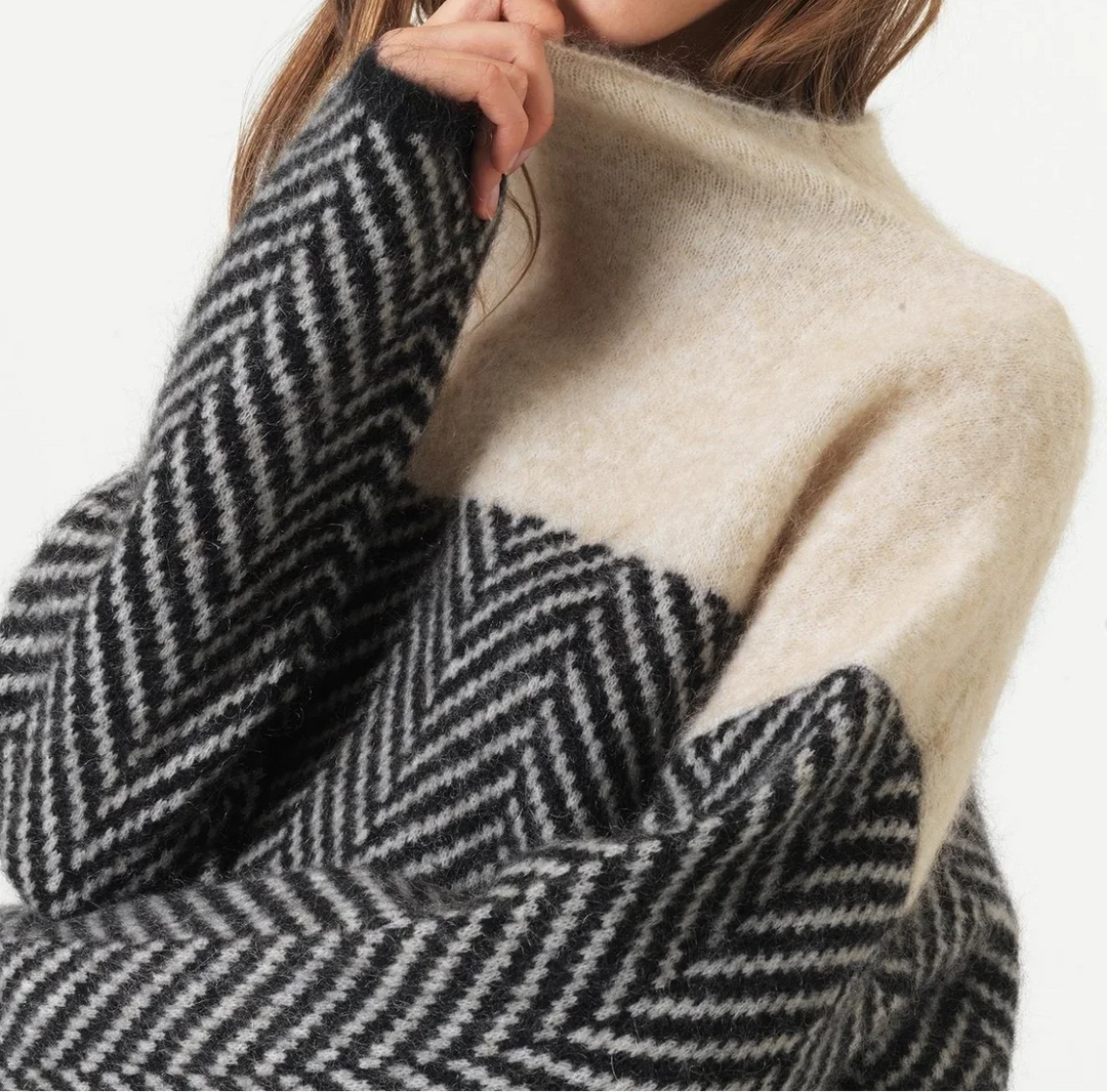 Halle | Chevron Funnel-Neck Sweater