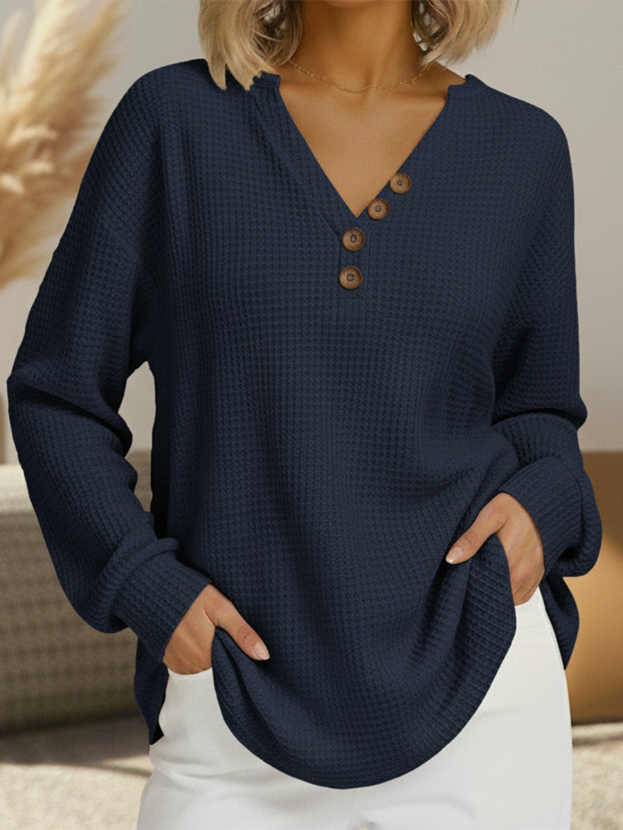Suzanne | Relaxed Waffle-Knit Henley Top