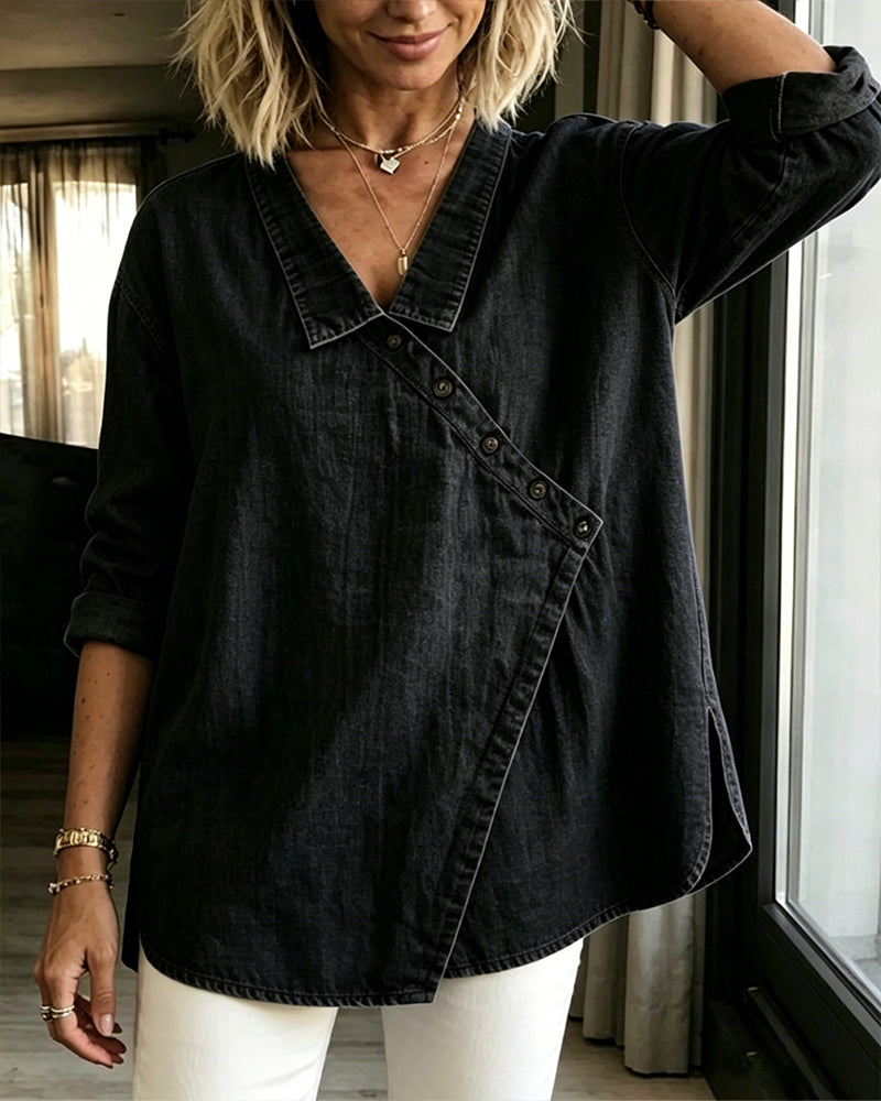 Veronica | Denim Button-Up Blouse