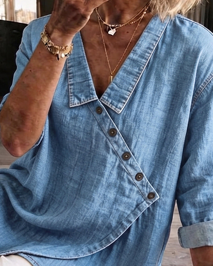 Veronica | Denim Button-Up Blouse