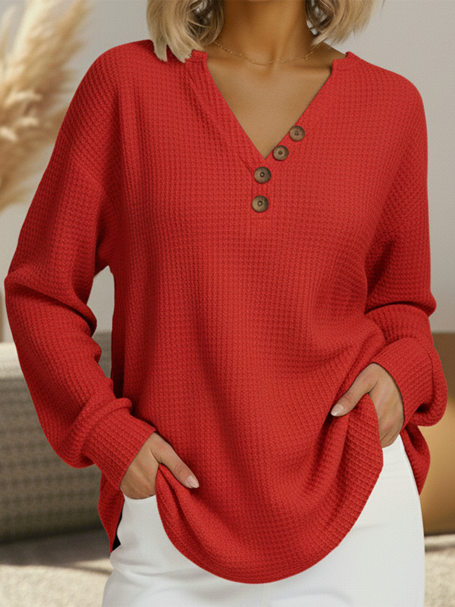 Suzanne | Relaxed Waffle-Knit Henley Top