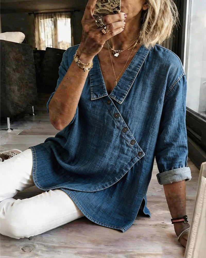 Veronica | Denim Button-Up Blouse