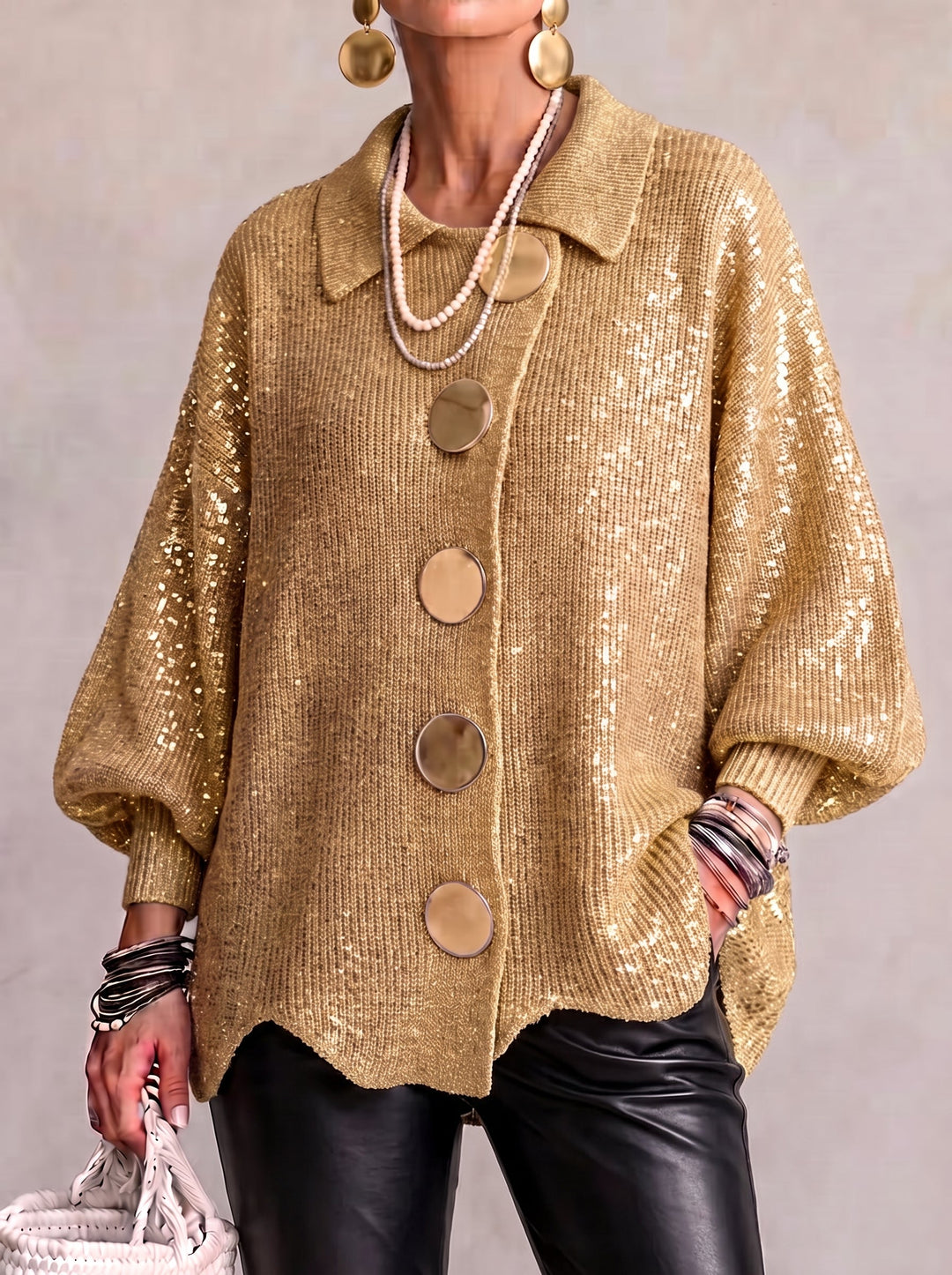 Elvinia™ | Oversized Collared Cardigan With Large Metal Buttons